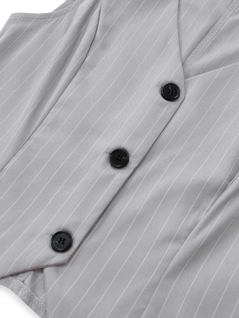 2PCS 1940er Streifen Ärmellos Weste & Midi Rock