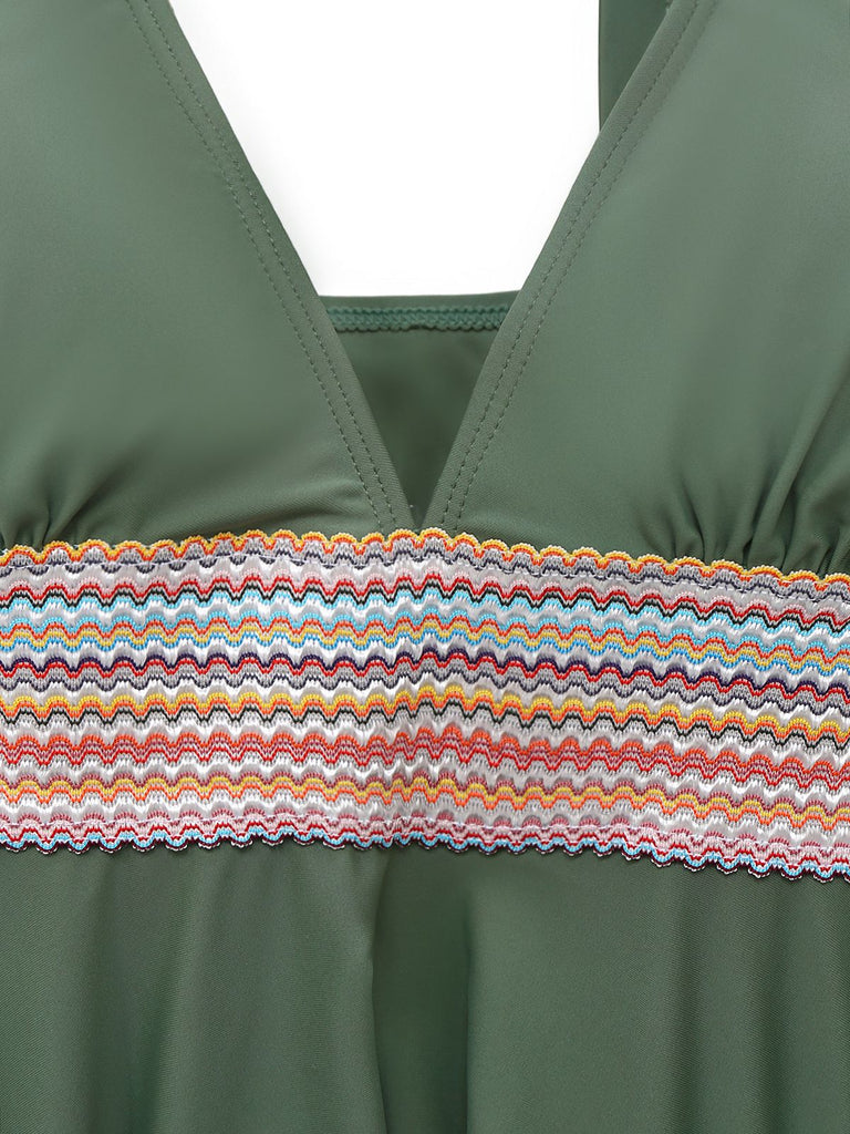 2PCS 1940er Boho Rüschen Rock Bademode