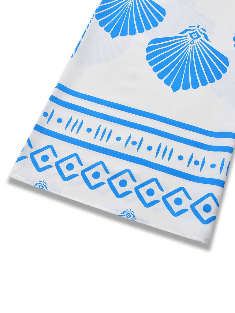 Blau 1930er Spaghetti Träger Muscheldruck Gürtel Jumpsuit