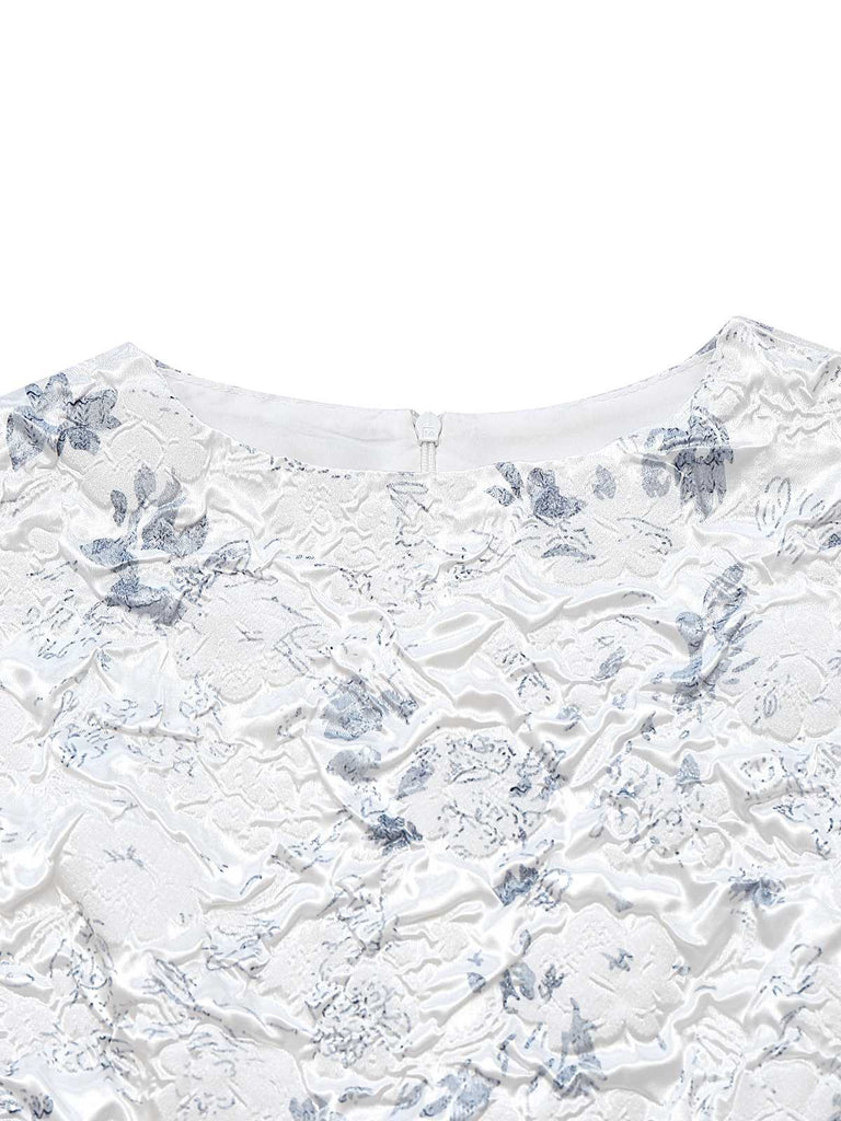 1940er Blumen Crinkle-Jacquard Schnürung Kleid