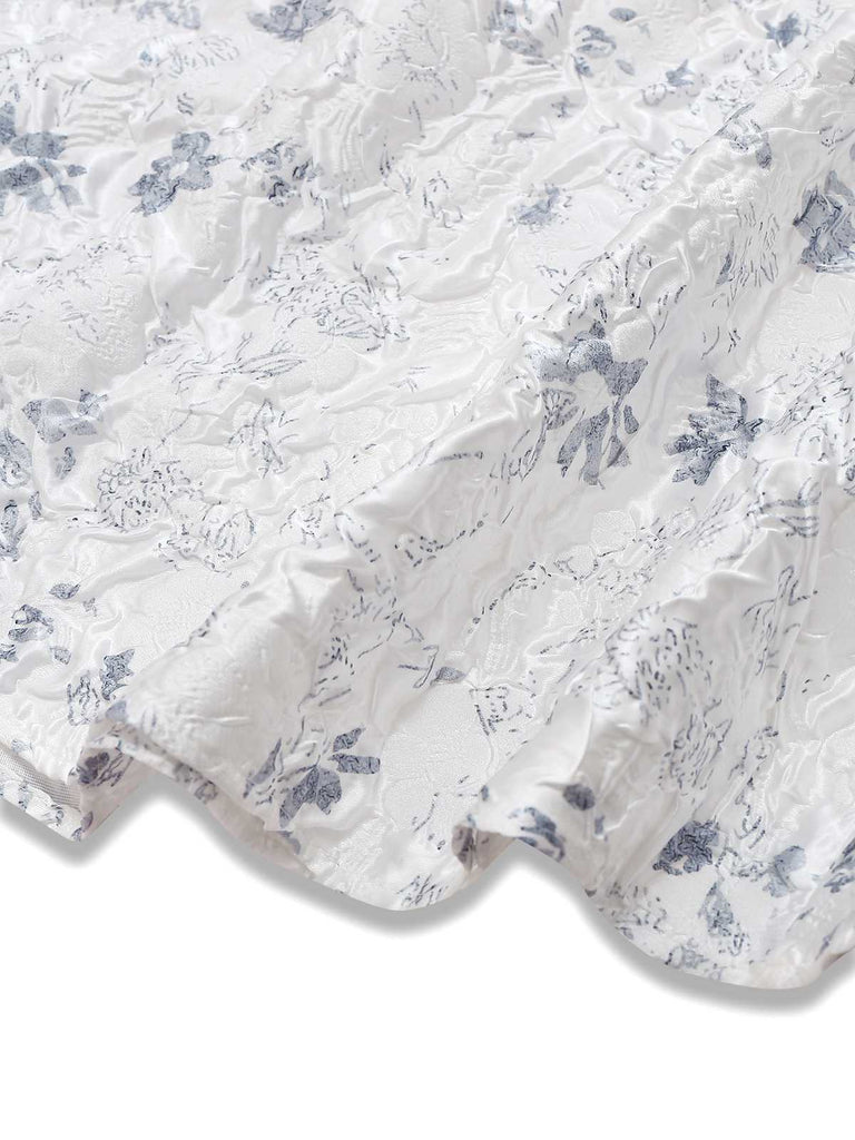 1940er Blumen Crinkle-Jacquard Schnürung Kleid