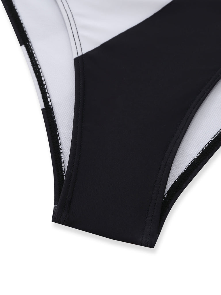 60er Badeanzug mit One-Shoulder und Cut-out