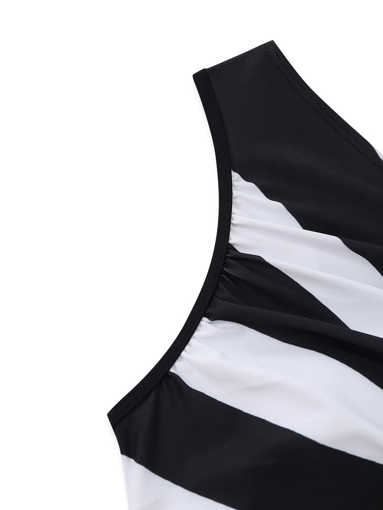 60er Badeanzug mit One-Shoulder und Cut-out