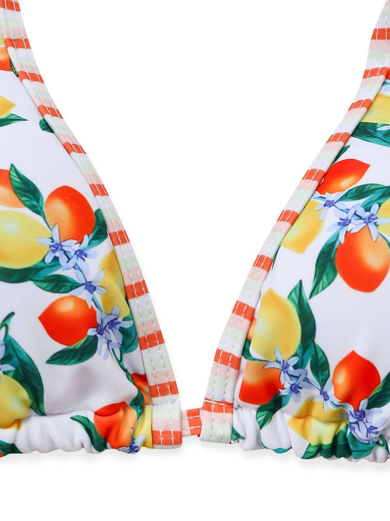 Weiß 1960er Zitrus Dreieck-Träger Bikini Set