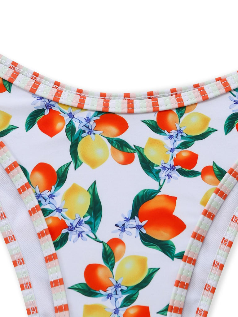 Weiß 1960er Zitrus Dreieck-Träger Bikini Set