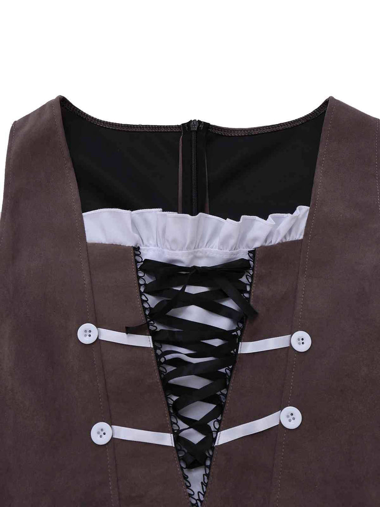 Braun 1960er Pirat Schnürung Quadratischer Hals Korsett Kleid