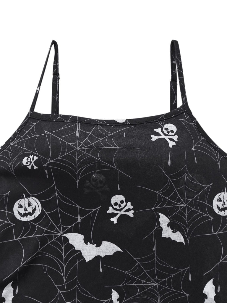 Schwarz 1960er Halloween Schlitz Midi Kleid