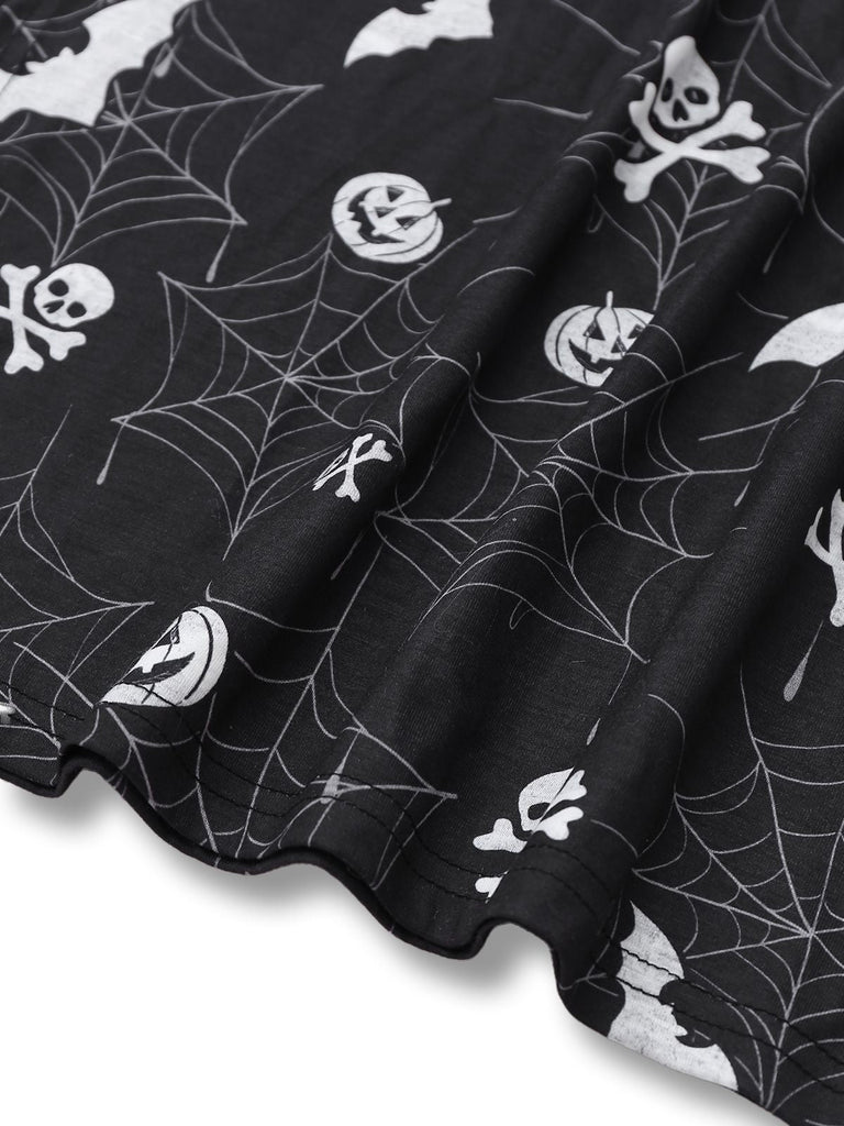 Schwarz 1960er Halloween Schlitz Midi Kleid