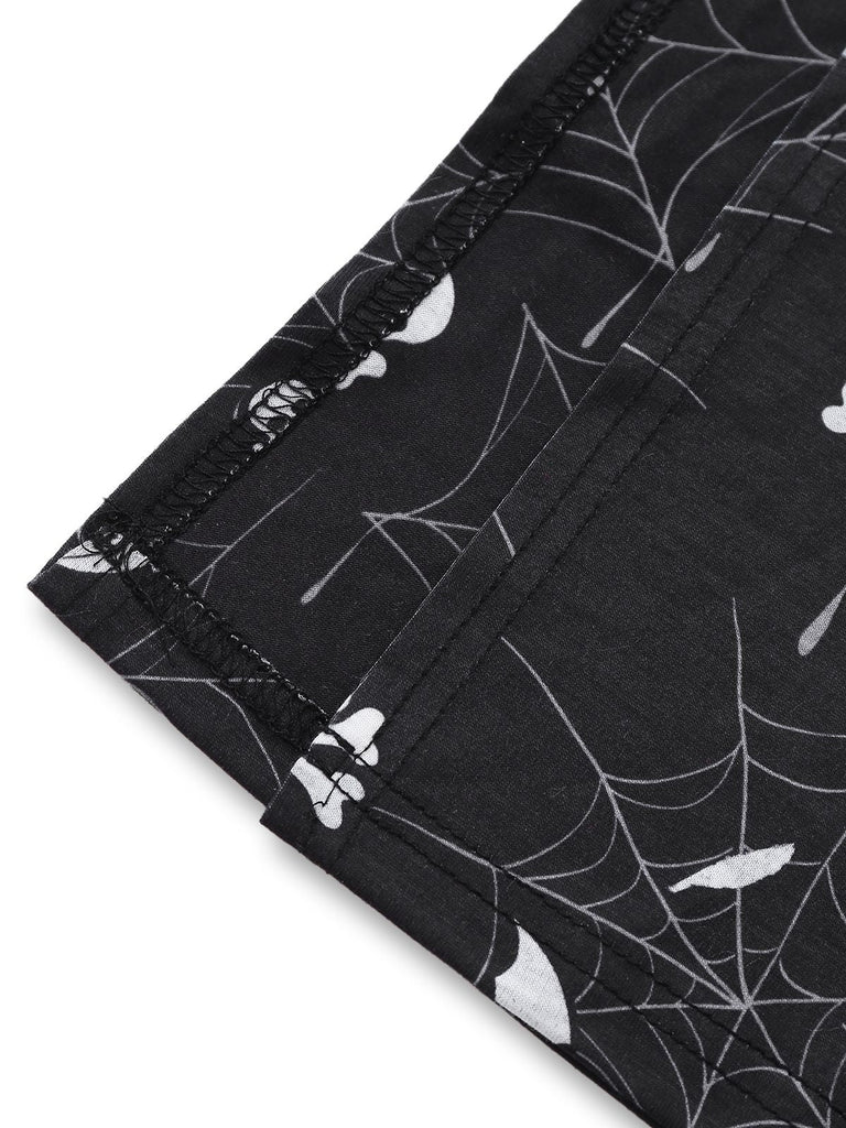 Schwarz 1960er Halloween Schlitz Midi Kleid