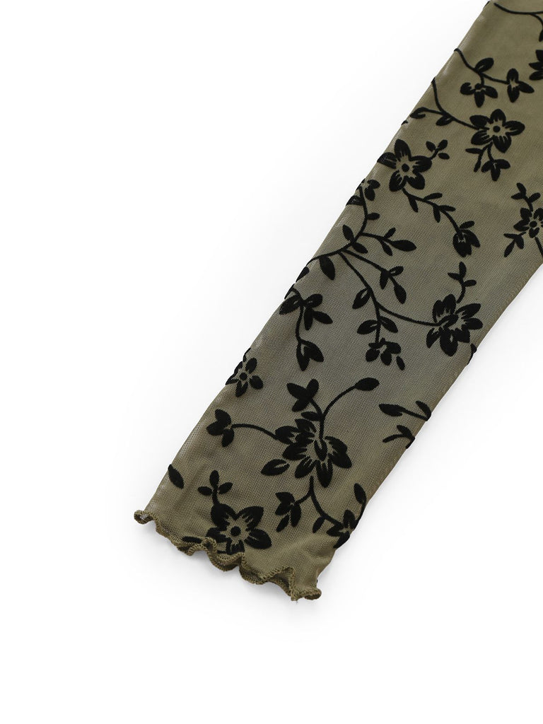 1980er Sheer Botanischer Druck Schnürung Cardigan