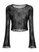 Schwarz 1970er Durchsichtig Spinnennetz Bischof Ärmel Top