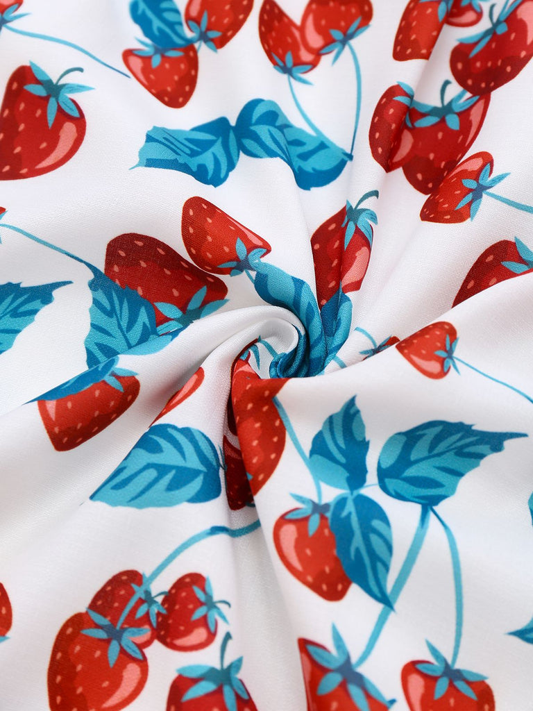 1950er Erdbeere Quadratischer Hals Breite Träger Kleid