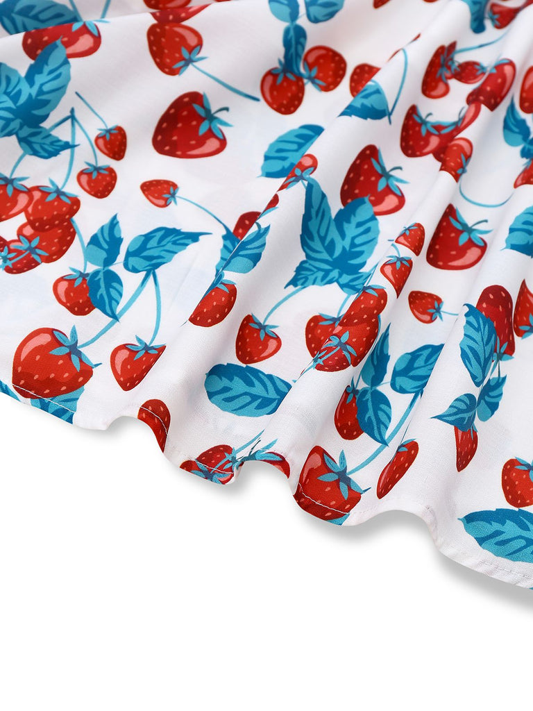 1950er Erdbeere Quadratischer Hals Breite Träger Kleid