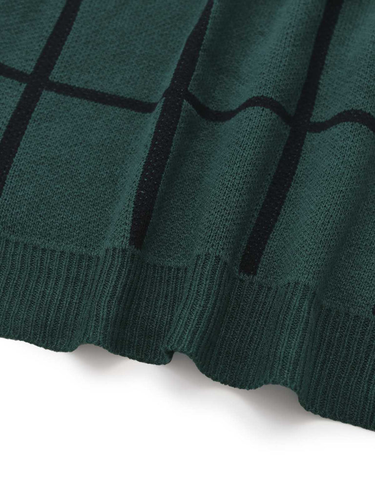Grün 1960er Rundausschnitt Kariert Stricken Pullover Kleid