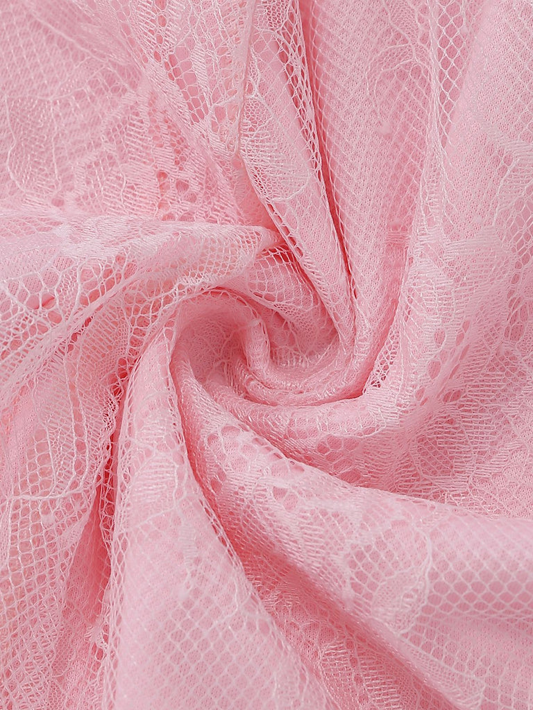 Rosa 1940er Blumen Spitze Spaghetti-Strap Maxi Kleid