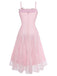 Rosa 1940er Blumen Spitze Spaghetti-Strap Maxi Kleid