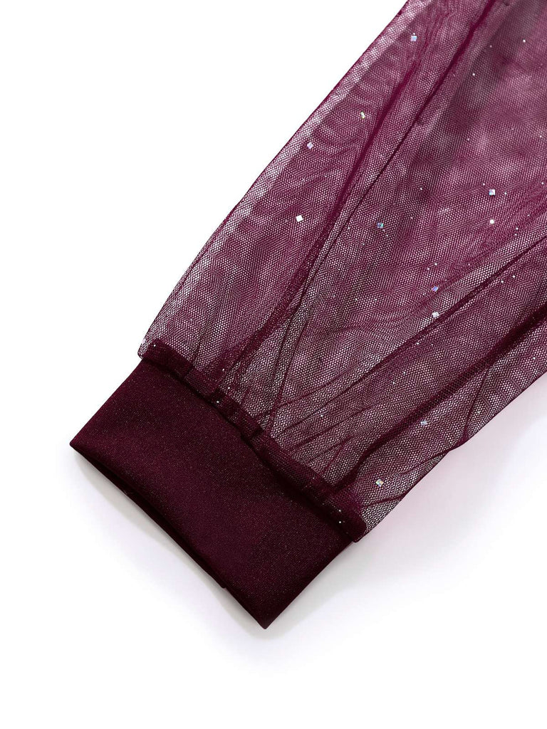 1960er Solide Glitzer V-Ausschnitt Netz Körperbetont Kleid