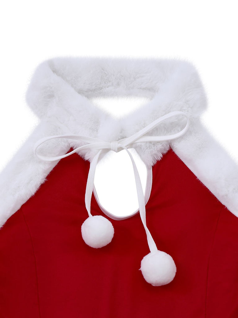 Rot 1950er Solide Plüschsaum Weihnachten Nachtwäsche