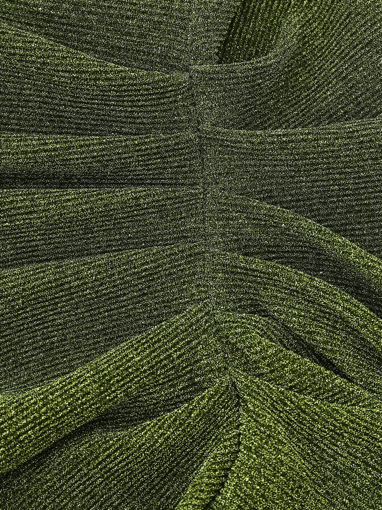 Grün 1960er Gerüschtes Puffärmel Midi Kleid