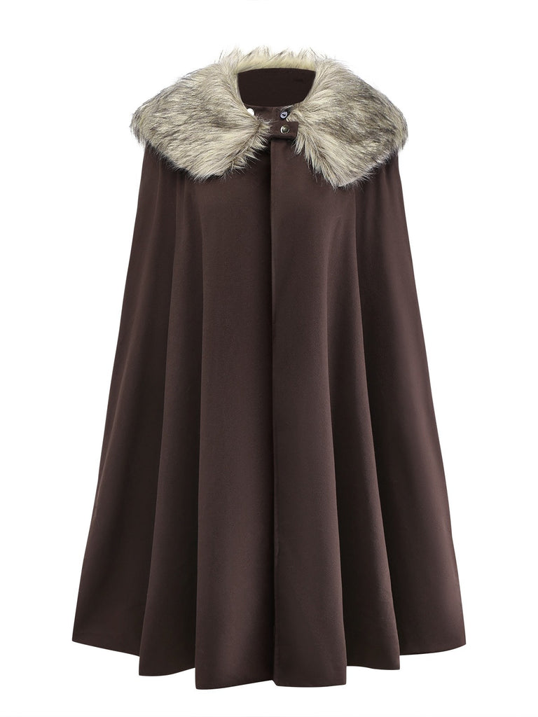 1960er Revers Kunstpelzkragen Cape Mantel