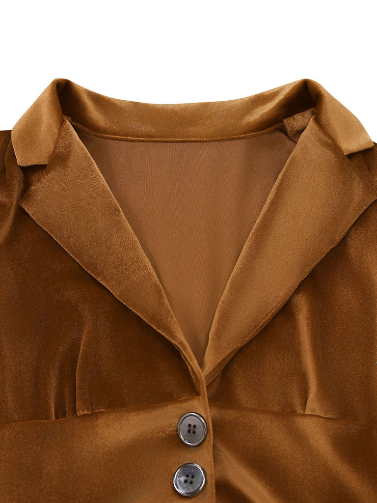 1930er Solide Taste Revers 3/4 Ärmel Kleid