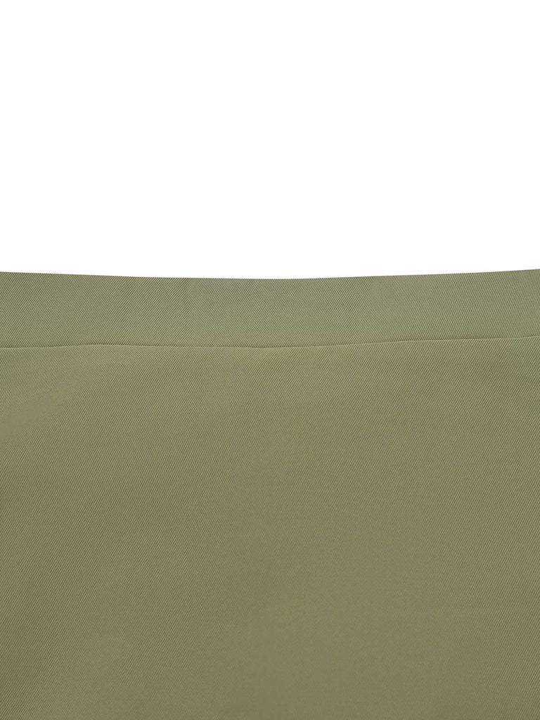 2PCS Grün 1980er Bindehals Bluse & Solide Rock