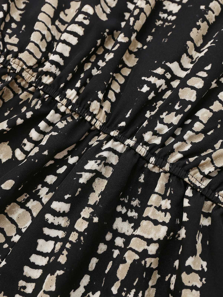 1950er Drucken Tie-Taille Shirt Romper