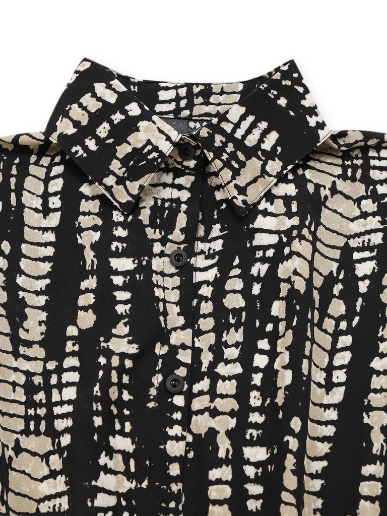 1950er Drucken Tie-Taille Shirt Romper