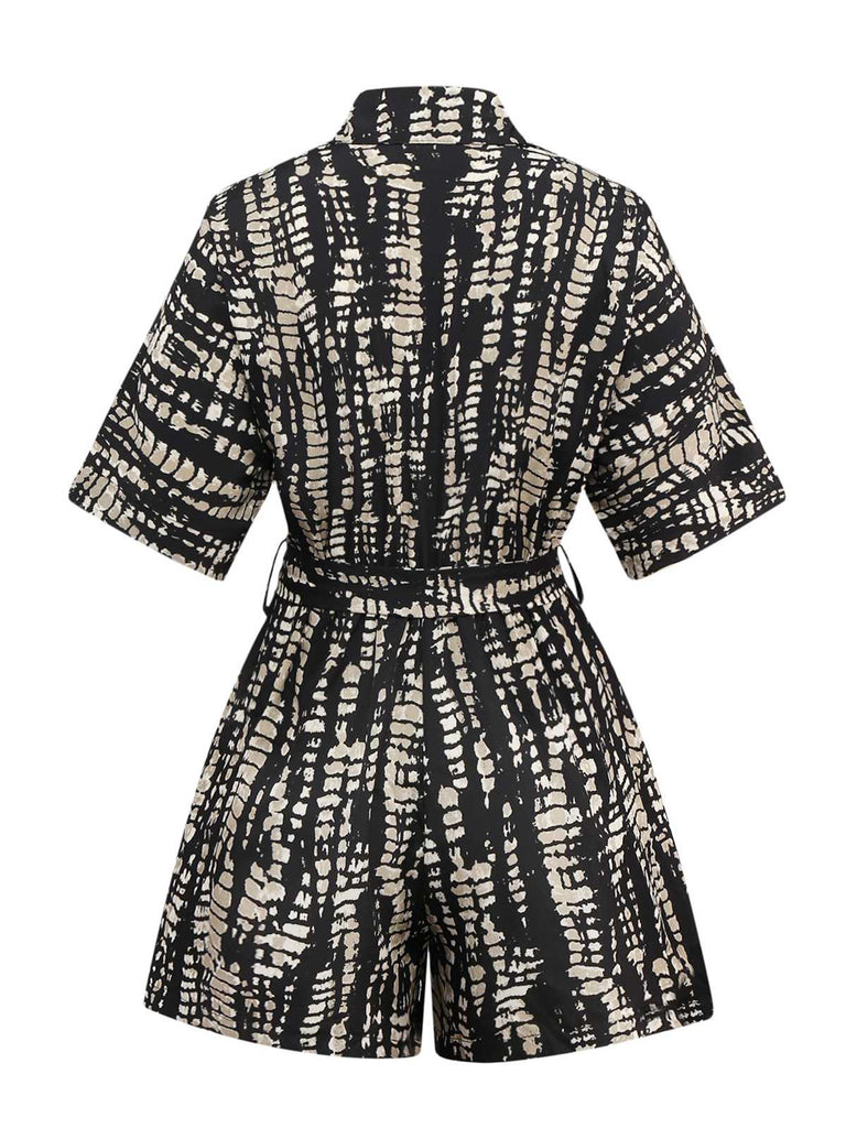 1950er Drucken Tie-Taille Shirt Romper