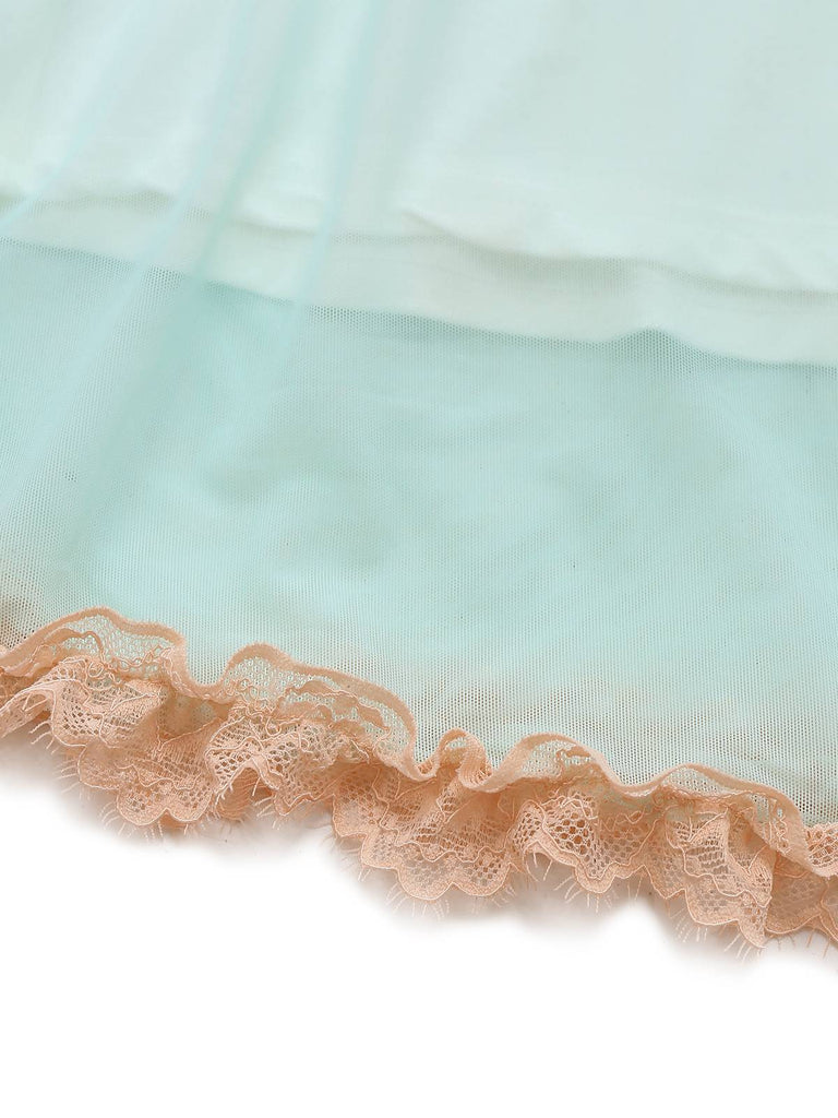 Grün 1960er Netz Spitze Patchwork Bogen Träger Nachthemd