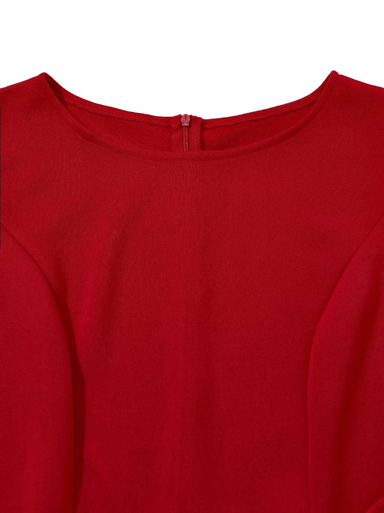 Rot 1960er Rüschensaum Asymmetrisch Ärmellos Kleid