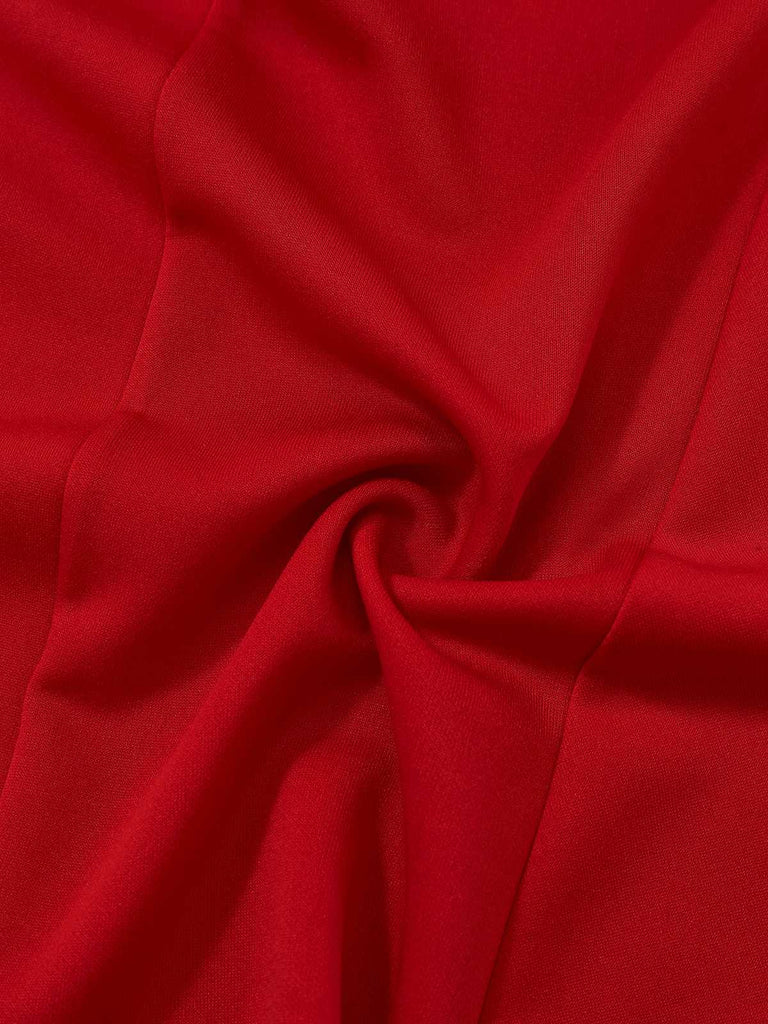 Rot 1960er Rüschensaum Asymmetrisch Ärmellos Kleid