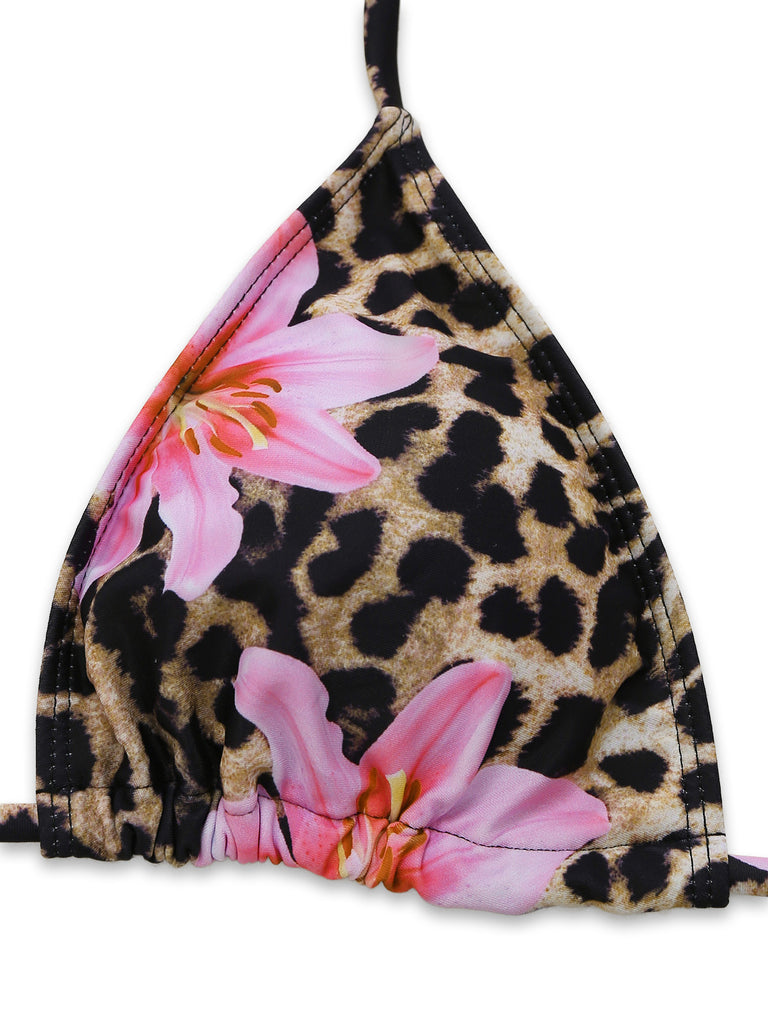 3PCS 1960er Leopard Druck Blumen Bikini Set & Cover Up