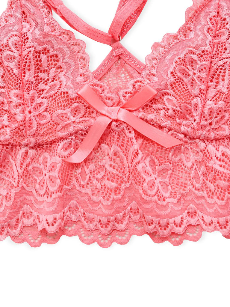 1970er Spitze Transparent Blüten Rüschen Besatz Dessous Set