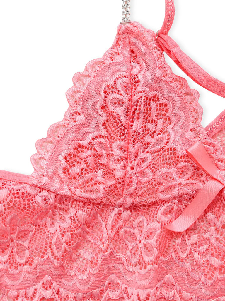 1970er Spitze Transparent Blüten Rüschen Besatz Dessous Set