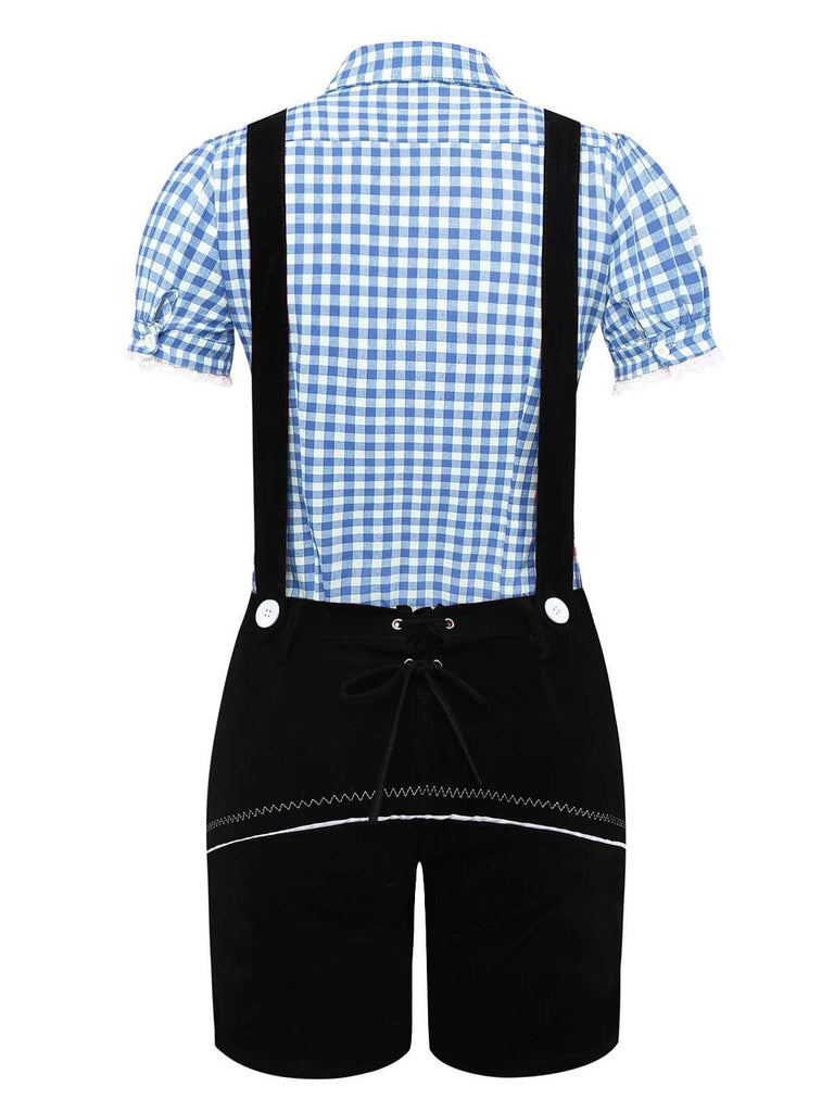 2PCS 1960er Oktoberfest Kostüm Plaids Bluse & Shorts
