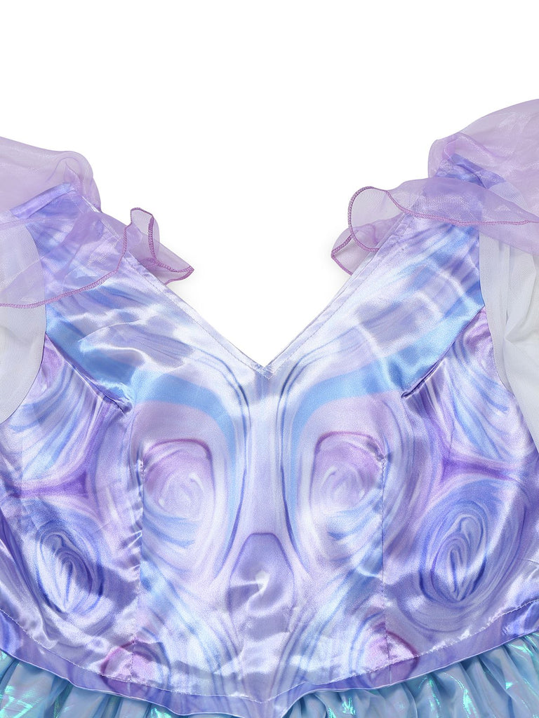 Blau 1950er Böse Hexe Netz Kleid