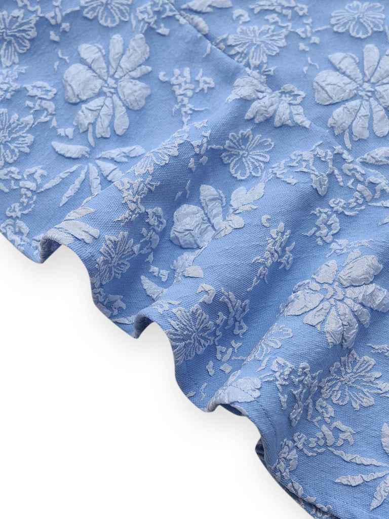 Hellblau 1960er Gänseblümchen Puffärmel Kleid