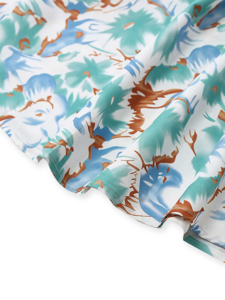 1950er Spaghetti Träger Blumen Rückenfrei Seitenschlitz Kleid