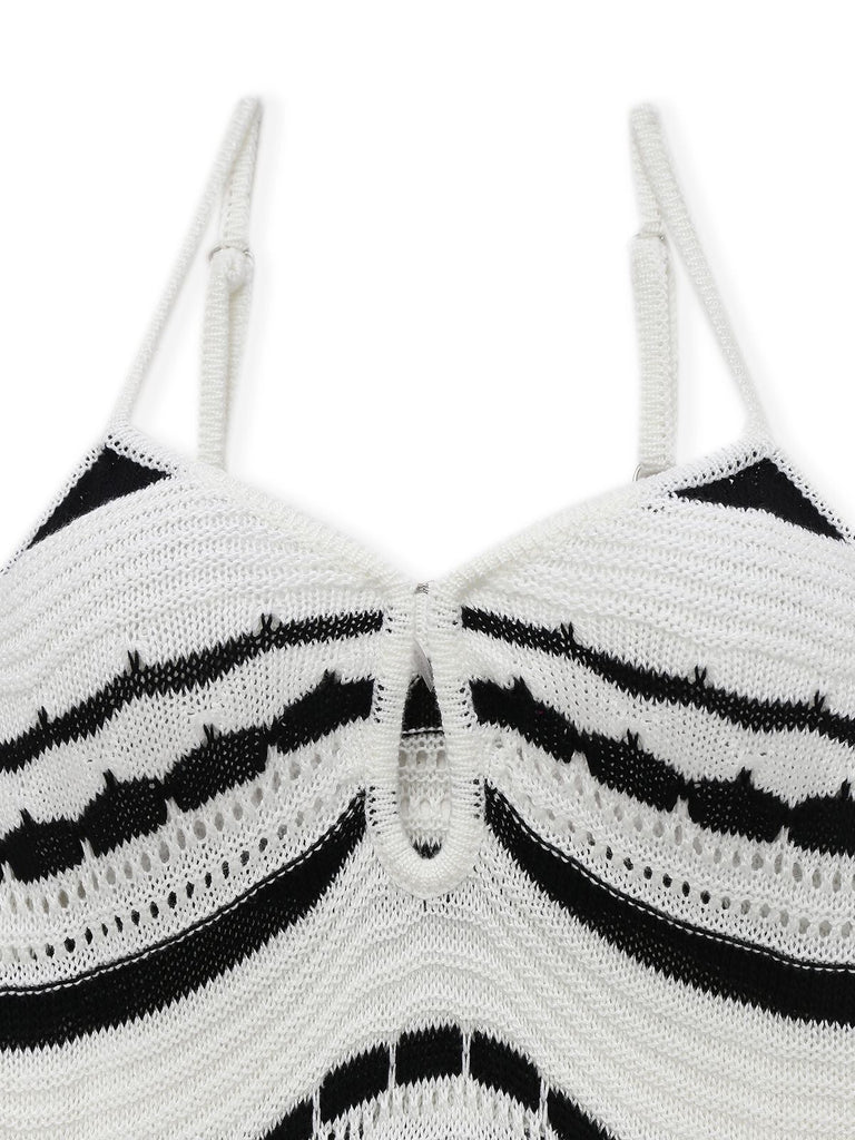 Weiß 1970er Streifen Stricken Enges Kleid