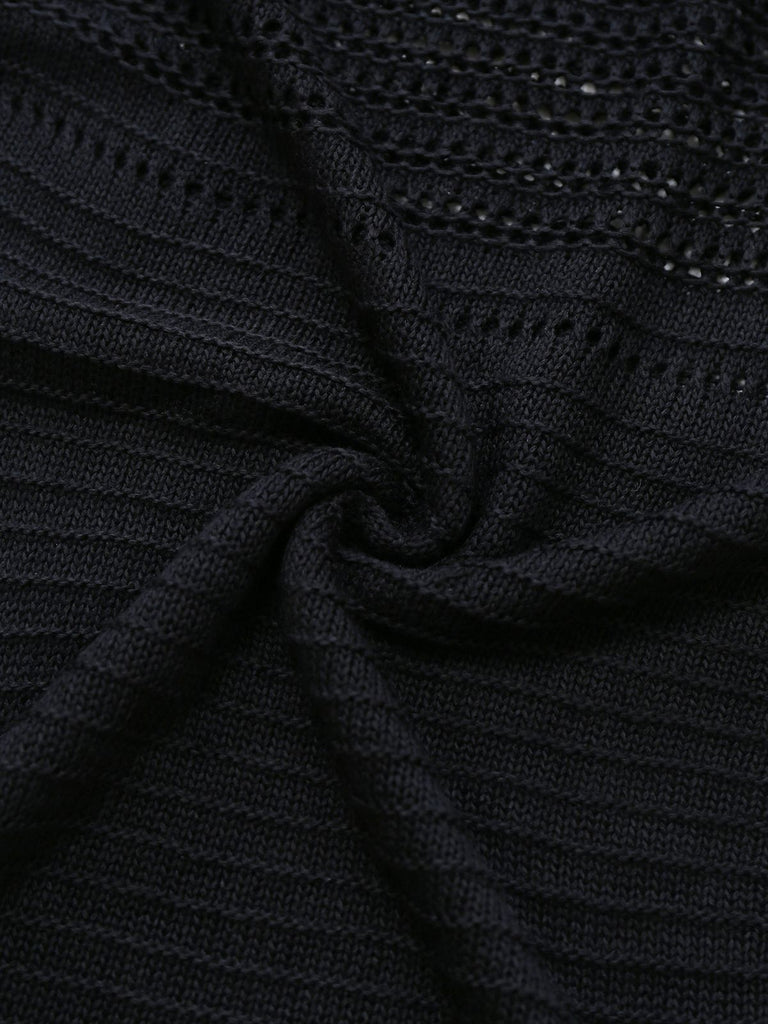 Schwarz 1970er Solide Halter Stricken Kleid