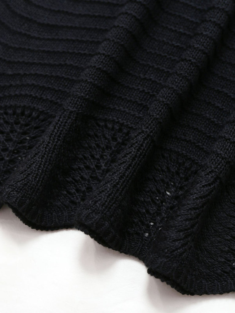 Schwarz 1970er Solide Halter Stricken Kleid