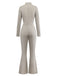 Beige 1980er Glitzer Samt Ausgestellt Rollkragen Jumpsuit