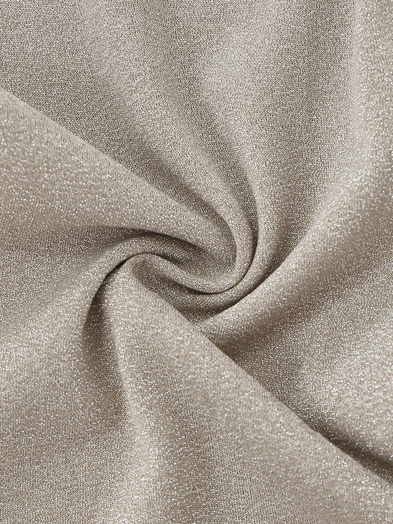 Beige 1980er Glitzer Samt Ausgestellt Rollkragen Jumpsuit