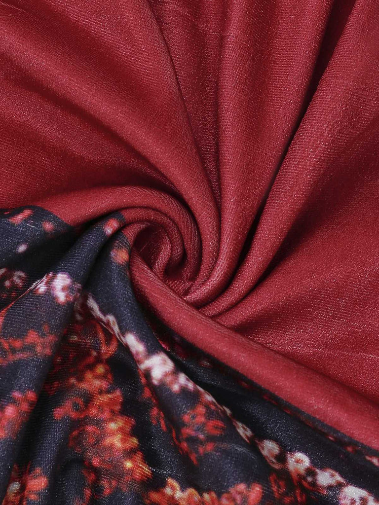 Rot 1970er Abnehmbar Pelz Kragen Boho Kleid