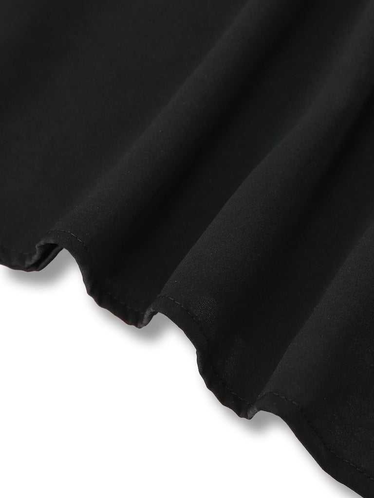 Schwarz 1980er Kontrast Schulterfrei Kleid