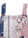 1930er Blumen Farbblock Hohe-Taille Straps Jumpsuit