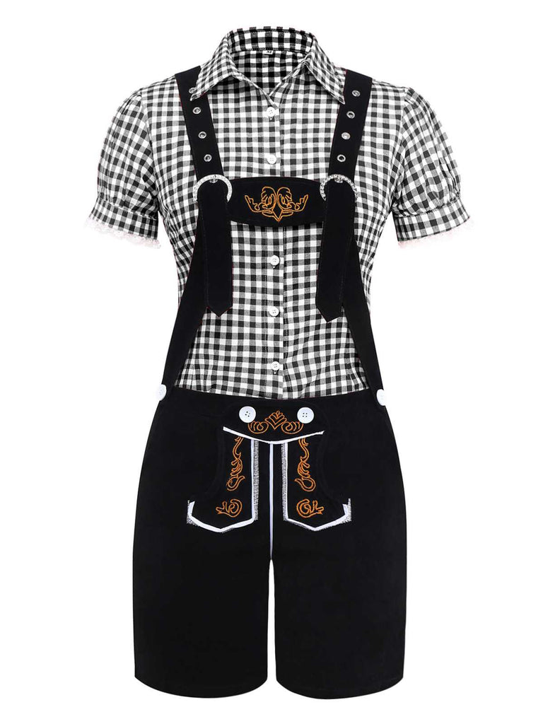 2PCS 1960er Oktoberfest Kostüm Plaids Bluse & Shorts