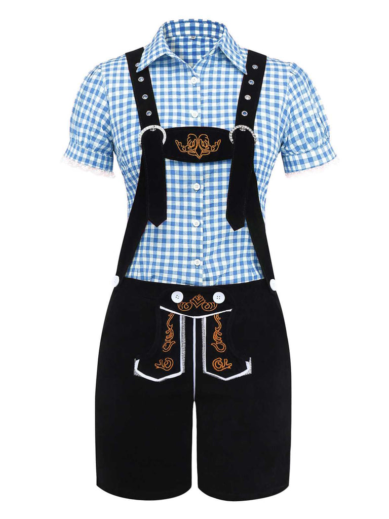 2PCS 1960er Oktoberfest Kostüm Plaids Bluse & Shorts