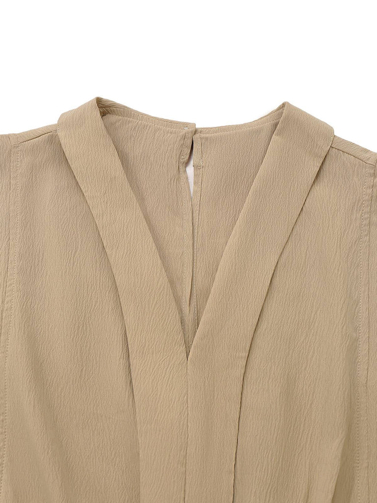 Khaki 1930er V-Ausschnitt Tasche Solide Romper